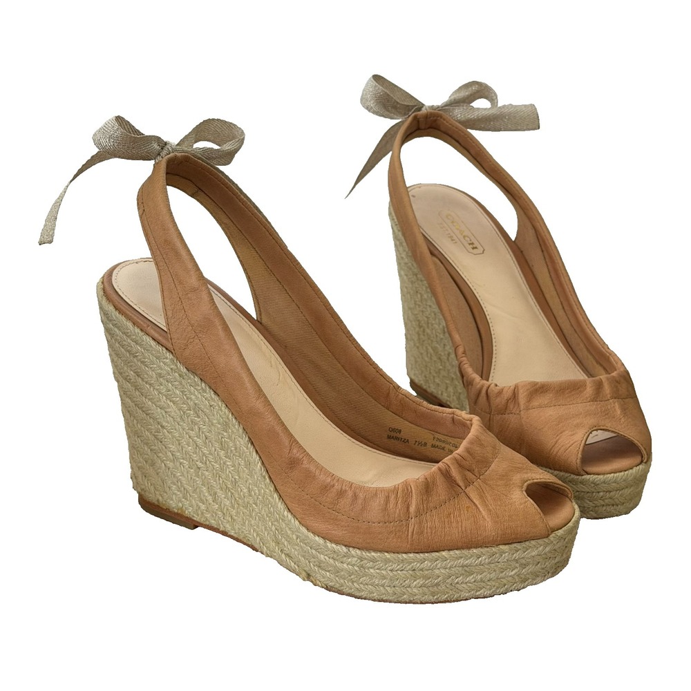 Coach Maritza Tan Open‎ Toe Wedge Sandal - Size 7.5B